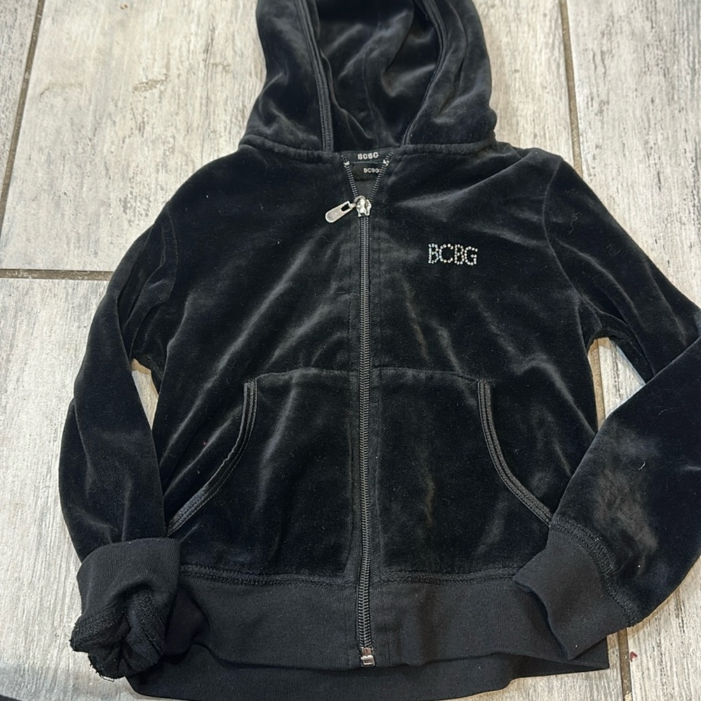 BCBG Velvet Girls Zip Up Black Velour Hoodie Super Soft Size 4